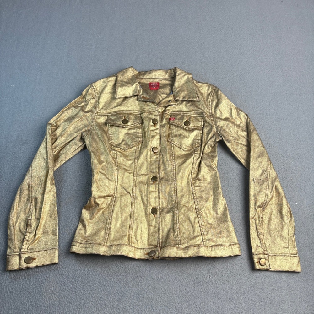 Miss Sixty Metallic Gold Denim Style Jacket Y2K Coated Shimmer Medium